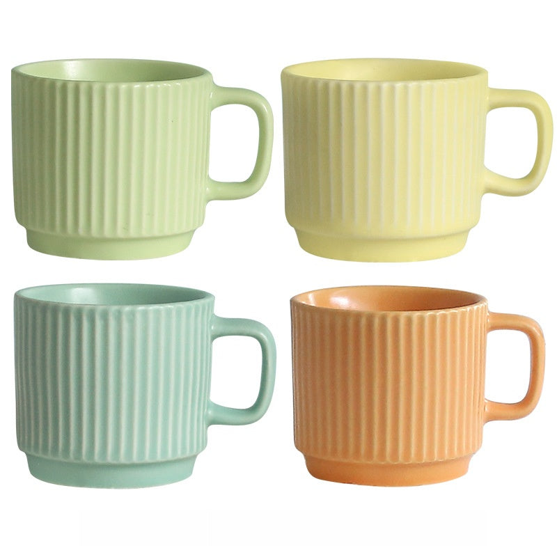 Pastel Striped Ceramic Mug Set of 4☕