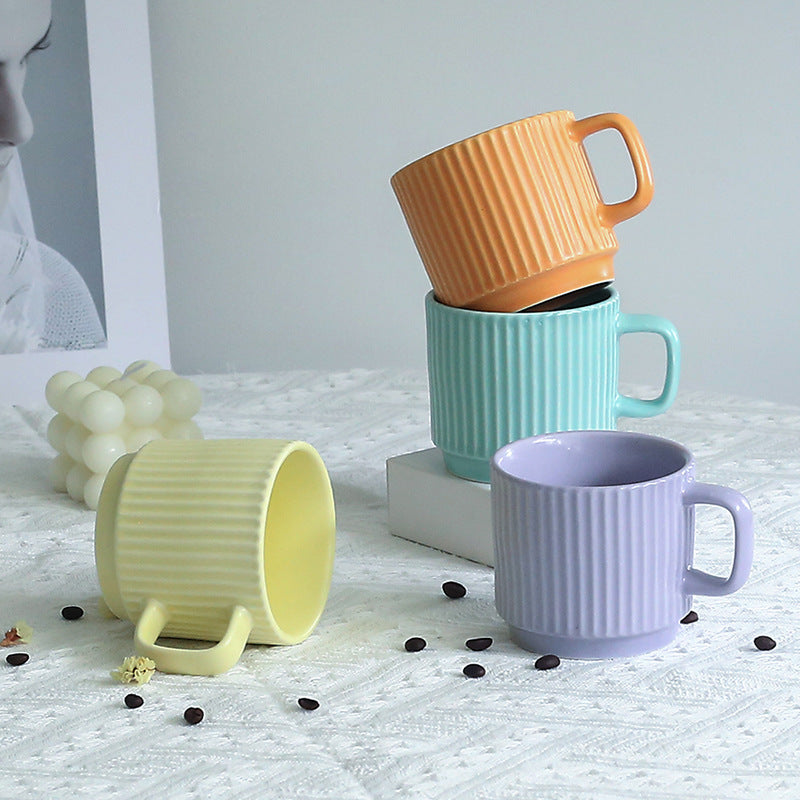 Pastel Striped Ceramic Mug Set of 4☕