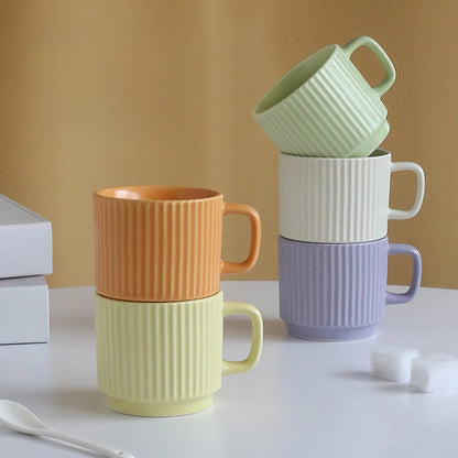 Pastel Striped Ceramic Mug Set of 4☕