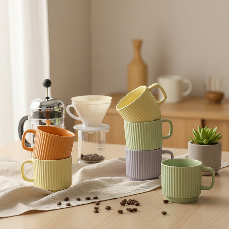 pastel striped ceramic mug set