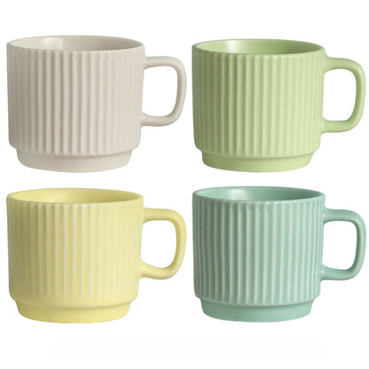 Pastel Striped Ceramic Mug Set of 4☕