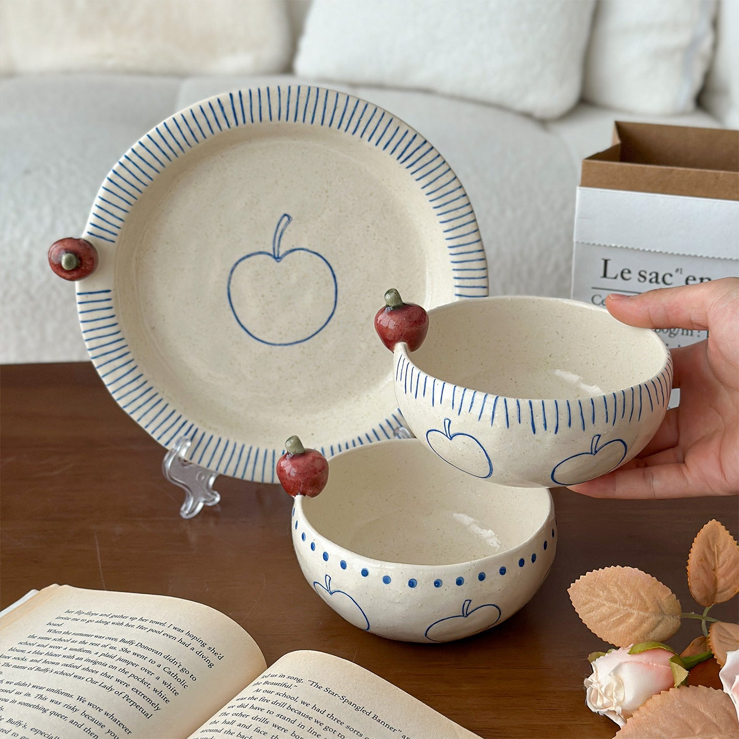 Retro Ceramic Dessert Bowl and Plate Set