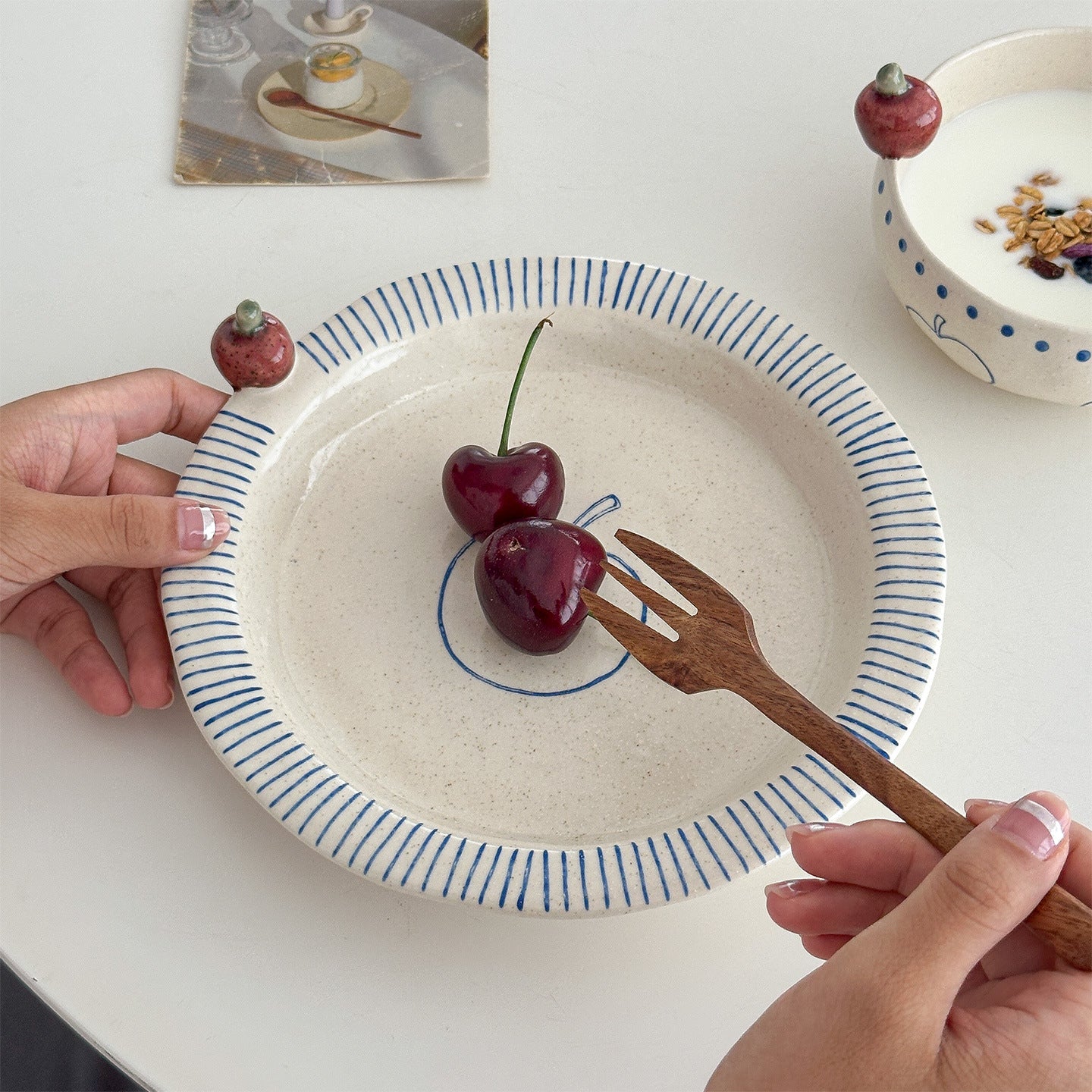 Retro Ceramic Dessert Bowl and Plate Set