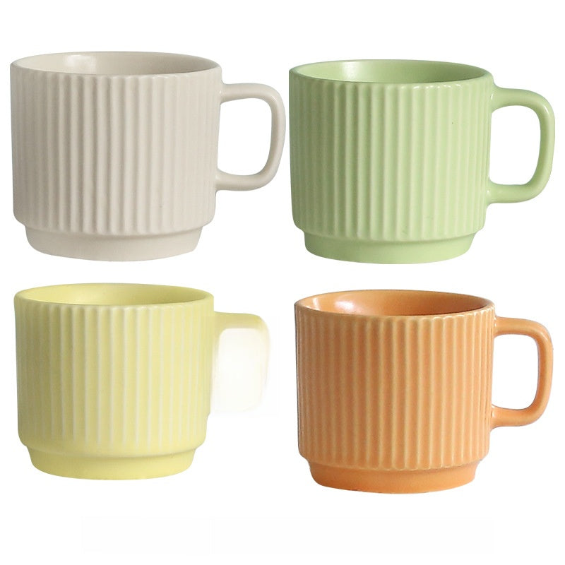Pastel Striped Ceramic Mug Set of 4☕