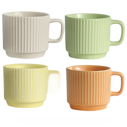 Pastel Striped Ceramic Mug Set of 4☕