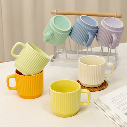 Pastel Striped Ceramic Mug Set of 4☕