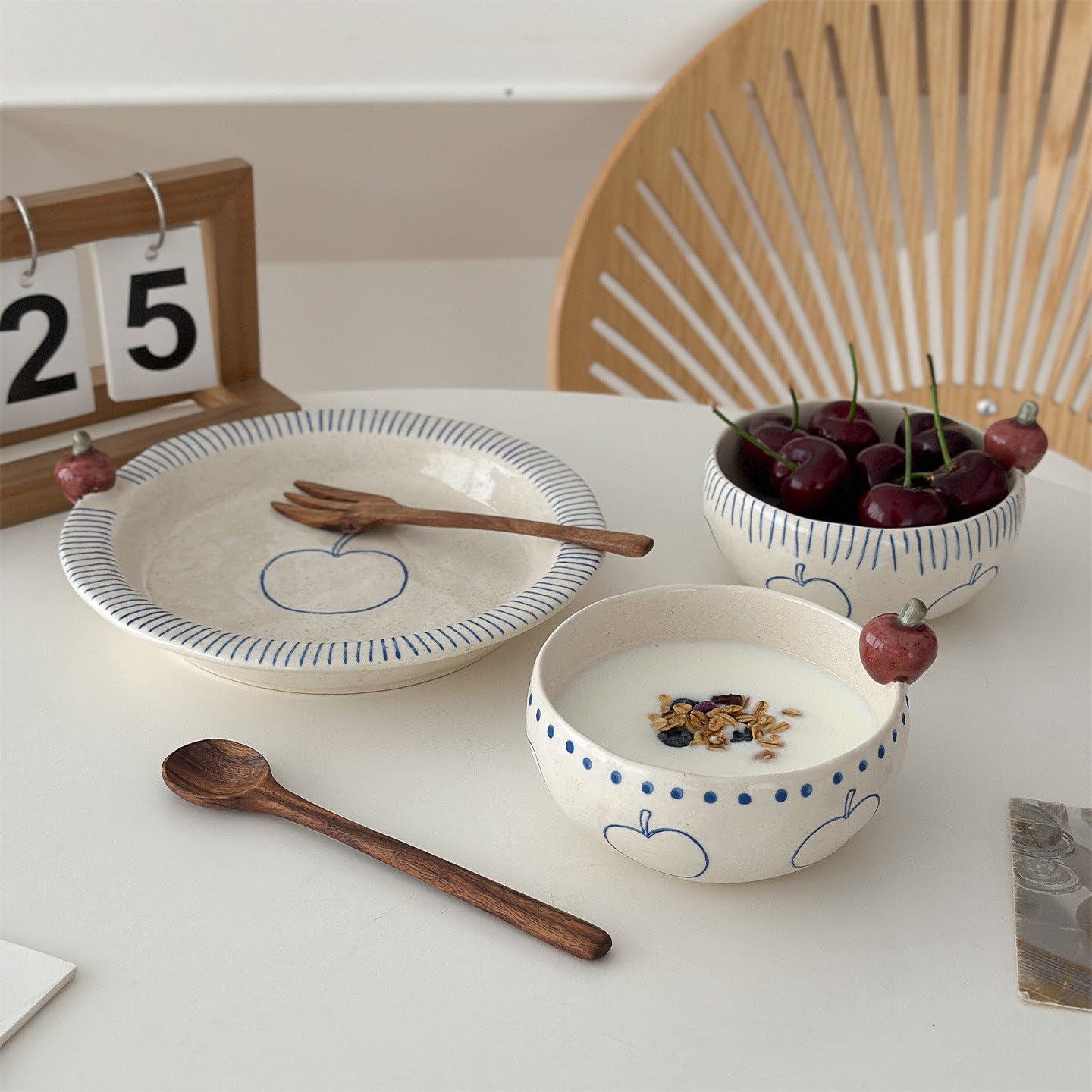 Retro Ceramic Dessert Bowl and Plate Set