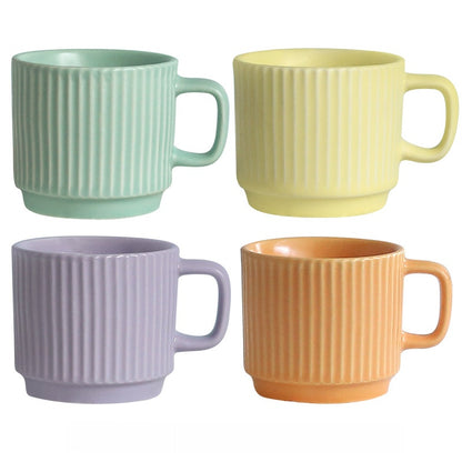 Pastel Striped Ceramic Mug Set of 4☕
